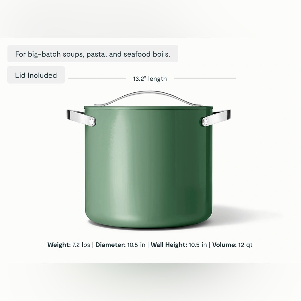 NEW $215 Caraway 12 qt Stock Pot With Lid Non-Stick Ceramic - Sage Green - Picture 4 of 12
